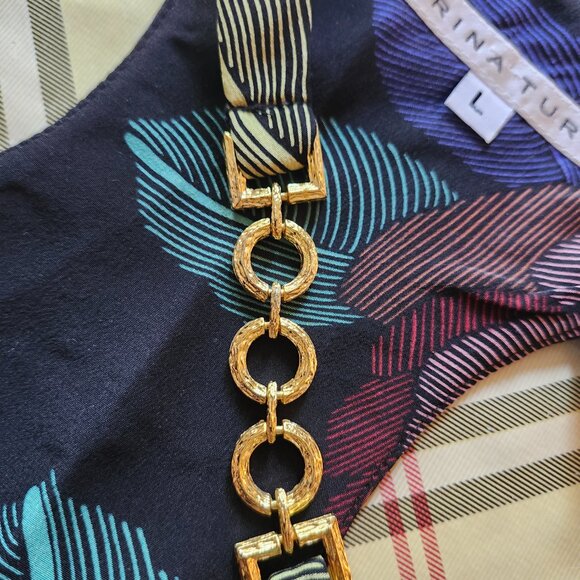 Trina Turk Racerback Tank Halter Top Chain Leaf Print Silk Size L Large - Picture 3 of 5